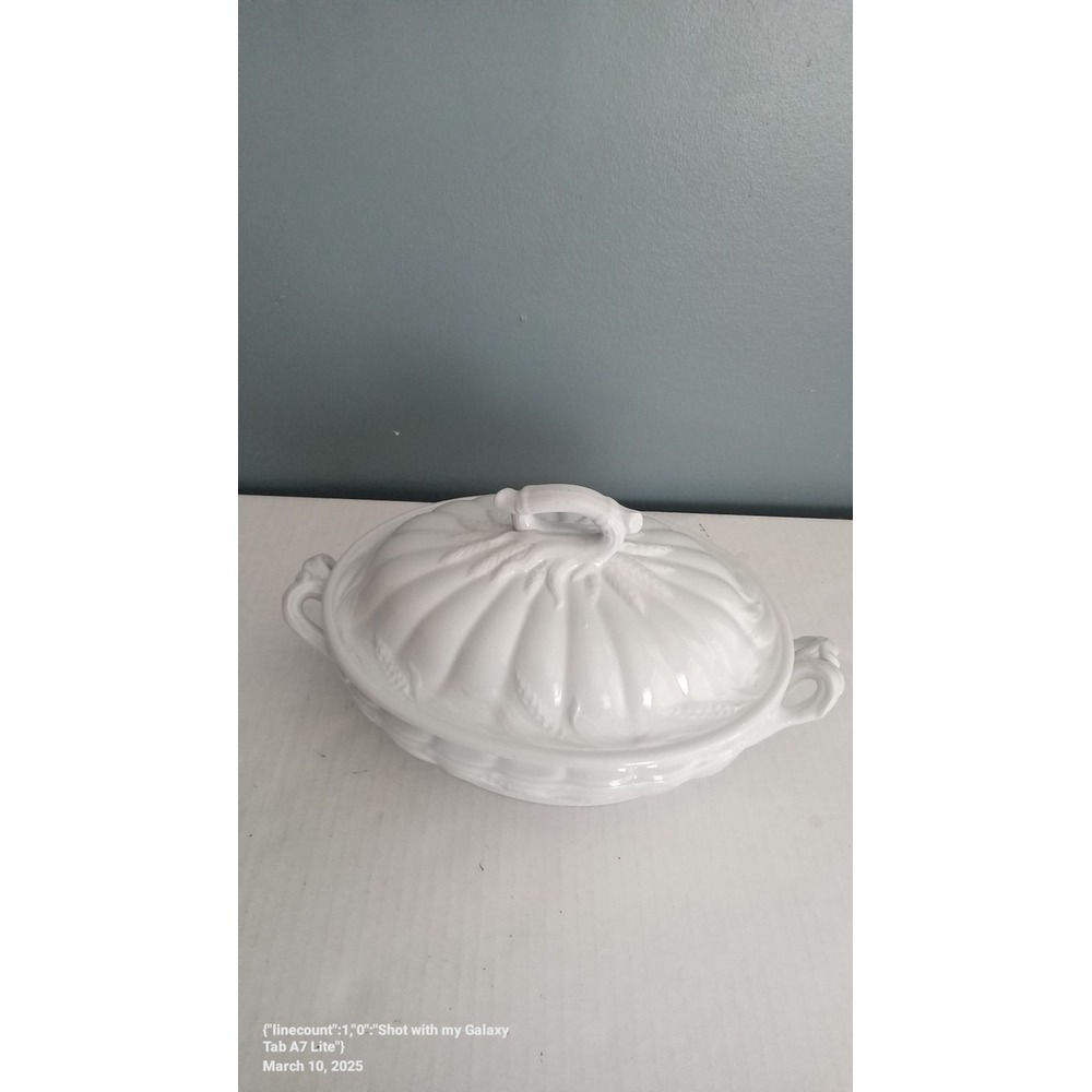 Antique Elsmore & Forster Ceres Wheat Ironstone Tureen White Serving Dish Lid